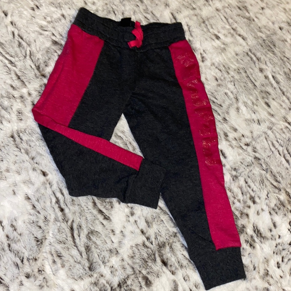XoXo Girls Charcoal Gray & Hot Pink Glitter Joggers Sweatpants